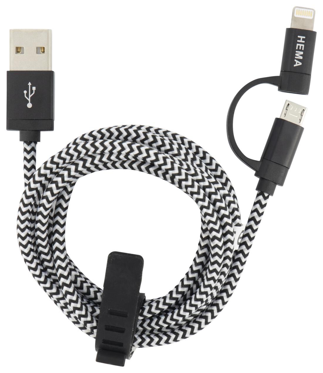 USB laadkabel micro-USB en 8-pin - zwart - HEMA