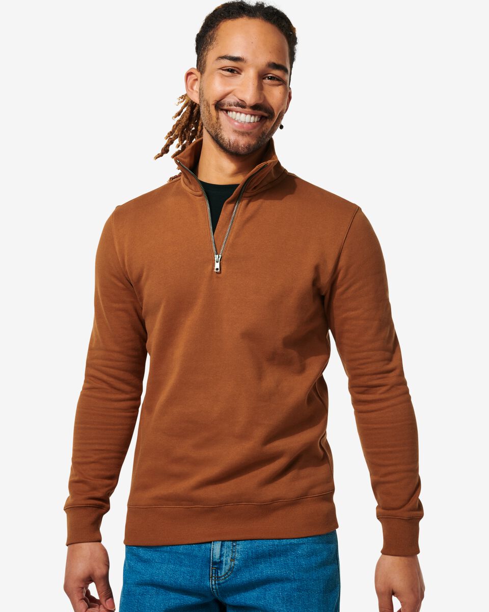 Waarschijnlijk overzee Discriminerend heren sweater met rits bruin - HEMA