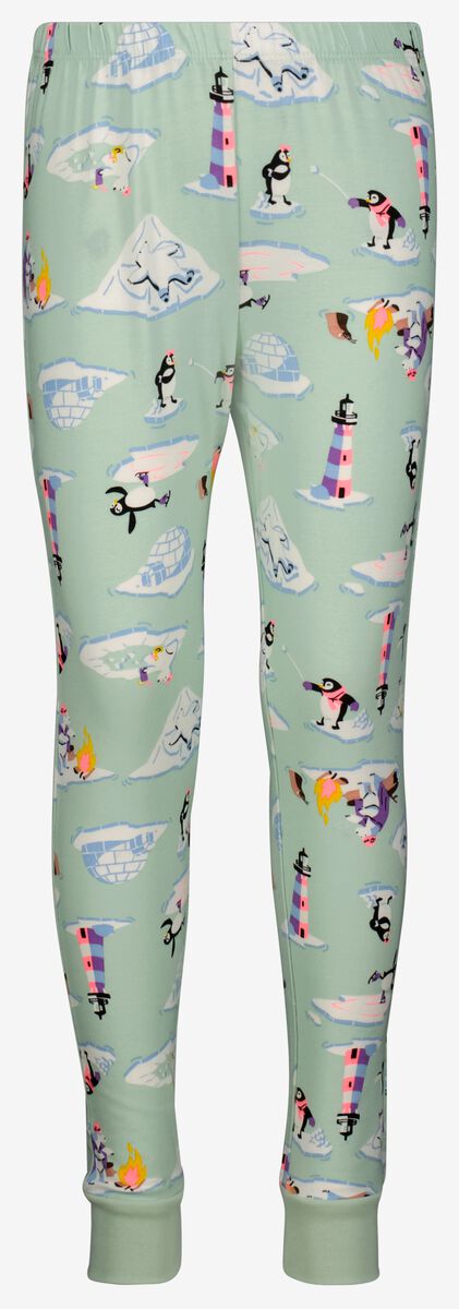 kinder pyjama katoen/stretch pinguïn met poppennachtshirt lichtgroen - HEMA