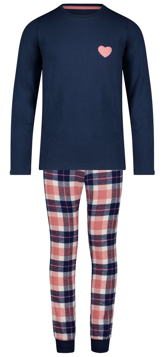 foto Anekdote Graden Celsius kinder pyjama katoen/flanel met ruiten donkerblauw - HEMA
