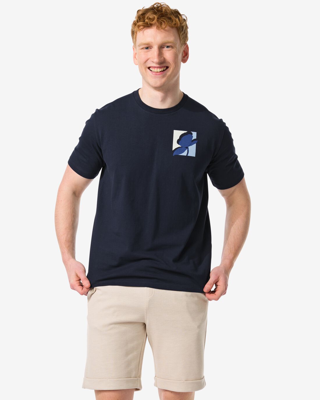 HEMA Heren T-shirt Met Rug Opdruk Donkerblauw (donkerblauw) - Thumbnail 1