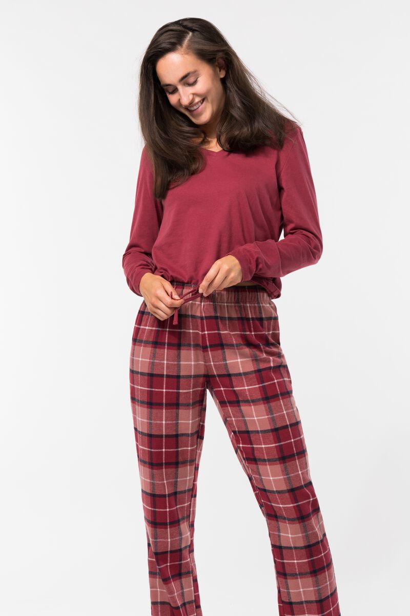 dames pyjama jersey/flanel rood - HEMA