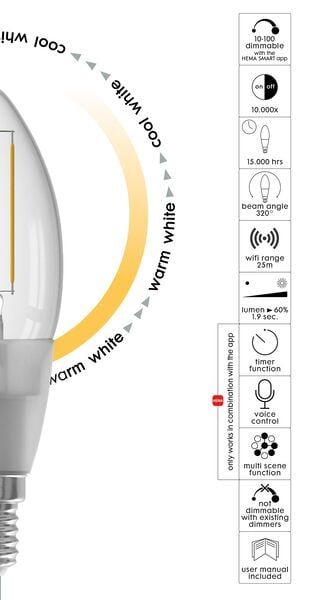 smart LED lamp kaars E14 - 4.5W - 450 lm - helder - HEMA