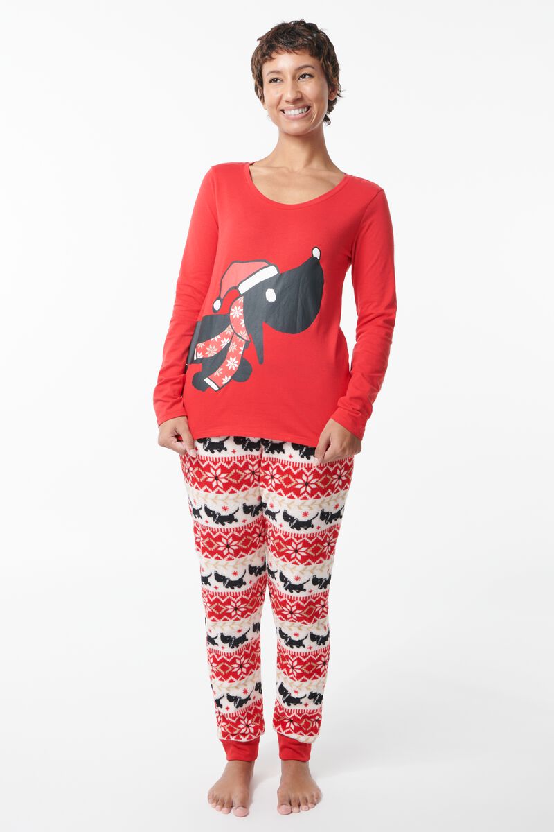 dames pyjama Takkie katoen/fleece rood - HEMA