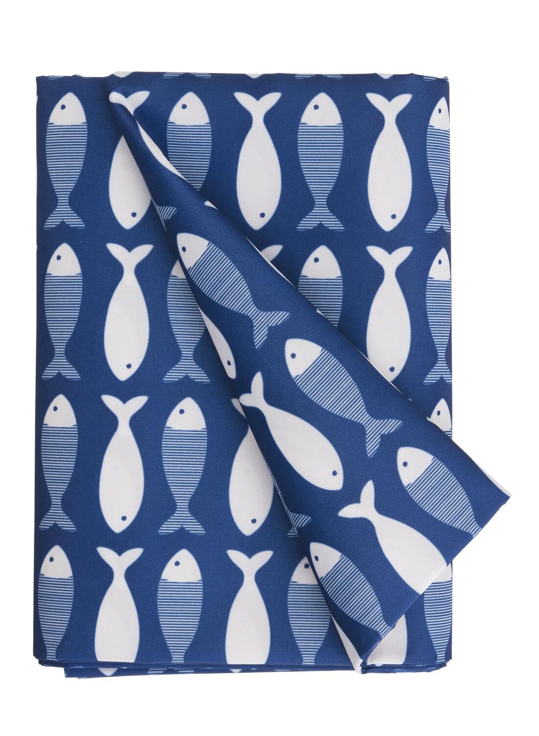 tafelkleed - 140 x 200 - polyester - blauw vissen - HEMA