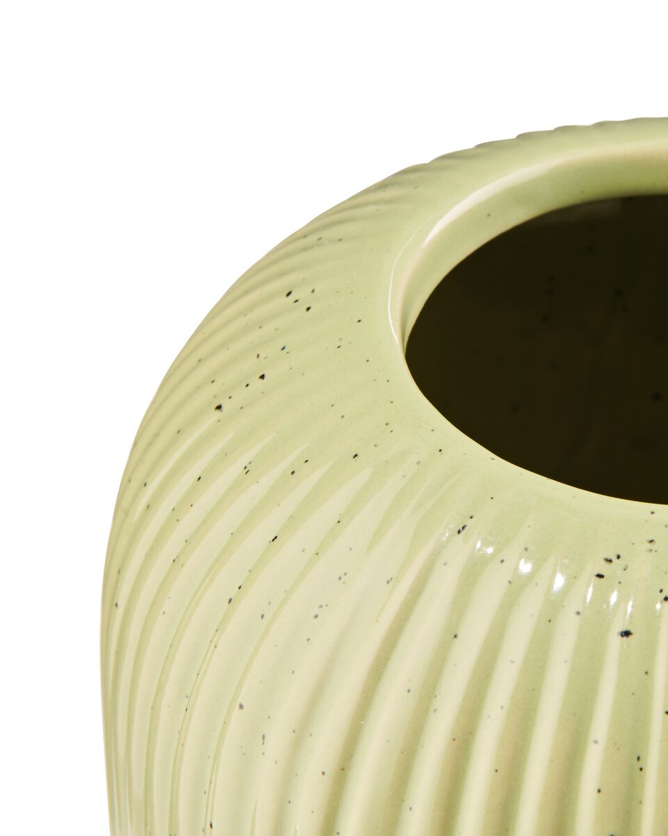 aardewerk vaas met ribbels Ø14x28 groen - HEMA