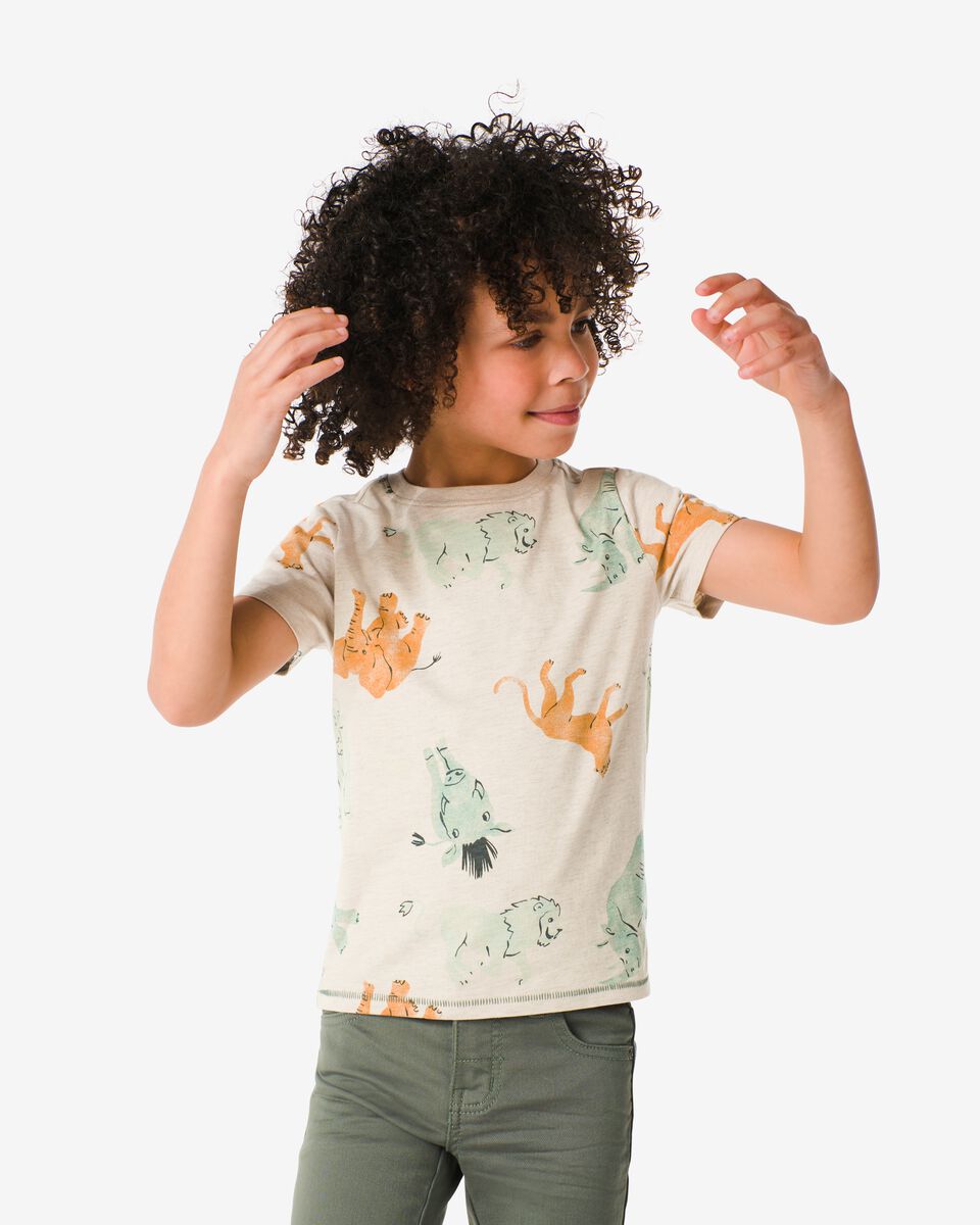 kinder t-shirt met dieren beige - HEMA