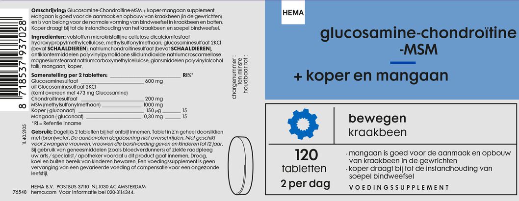 glucosamine-chondroïtine-MSM + koper en mangaan - HEMA