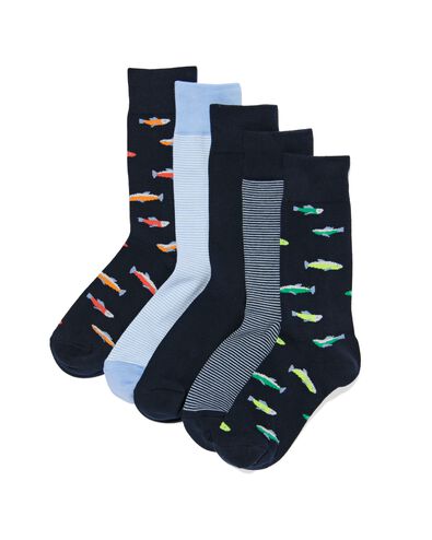heren sokken met katoen vissen - 5 paar donkerblauw 43/46 - 4152607 - HEMA