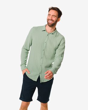 heren mousseline overhemd groen - HEMA