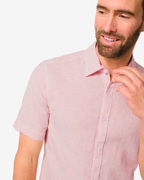heren overhemd met linnen roze - HEMA