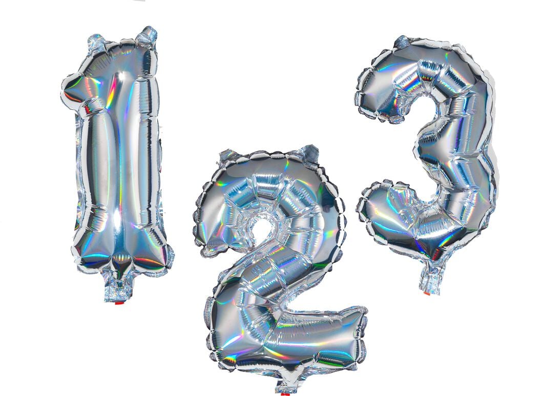 folieballon cijfers 0-9 holografisch zilver - HEMA