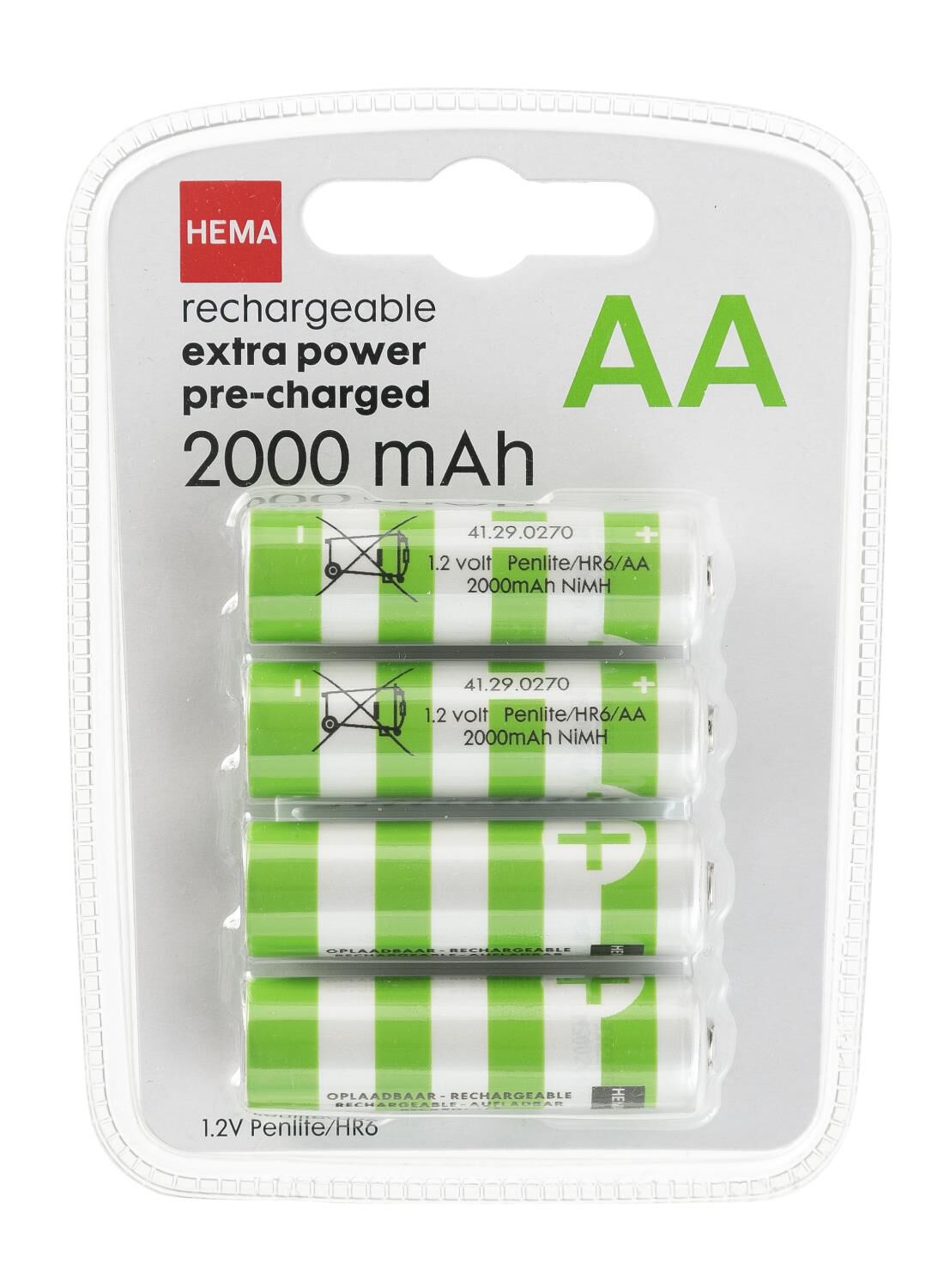 oplaadbare AA batterijen 2000mAh - 4 stuks - HEMA