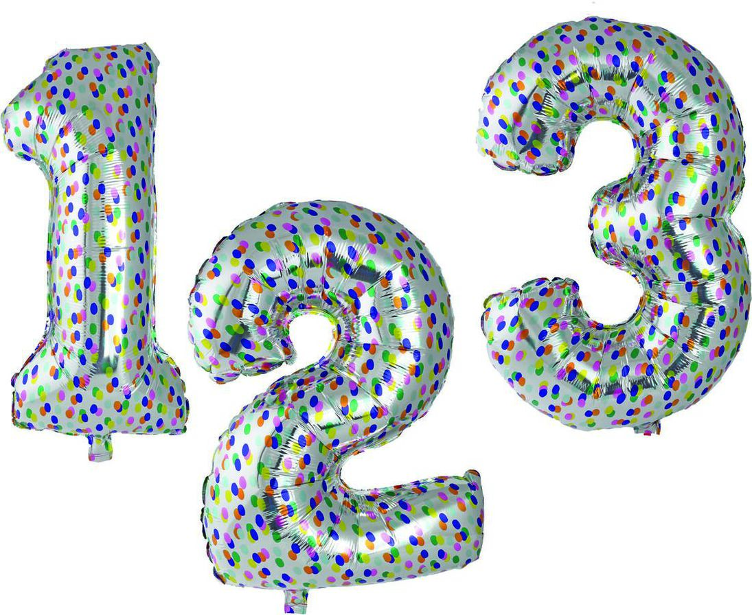 folieballon XL cijfers 0-9 confetti zilver - HEMA