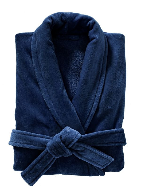 badjas velours donkerblauw - HEMA
