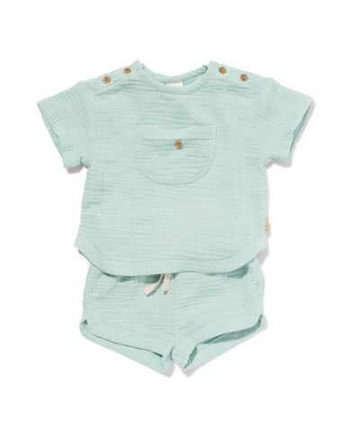 newborn kledingset shirt en short mousseline groen 62 - 33400123 - HEMA