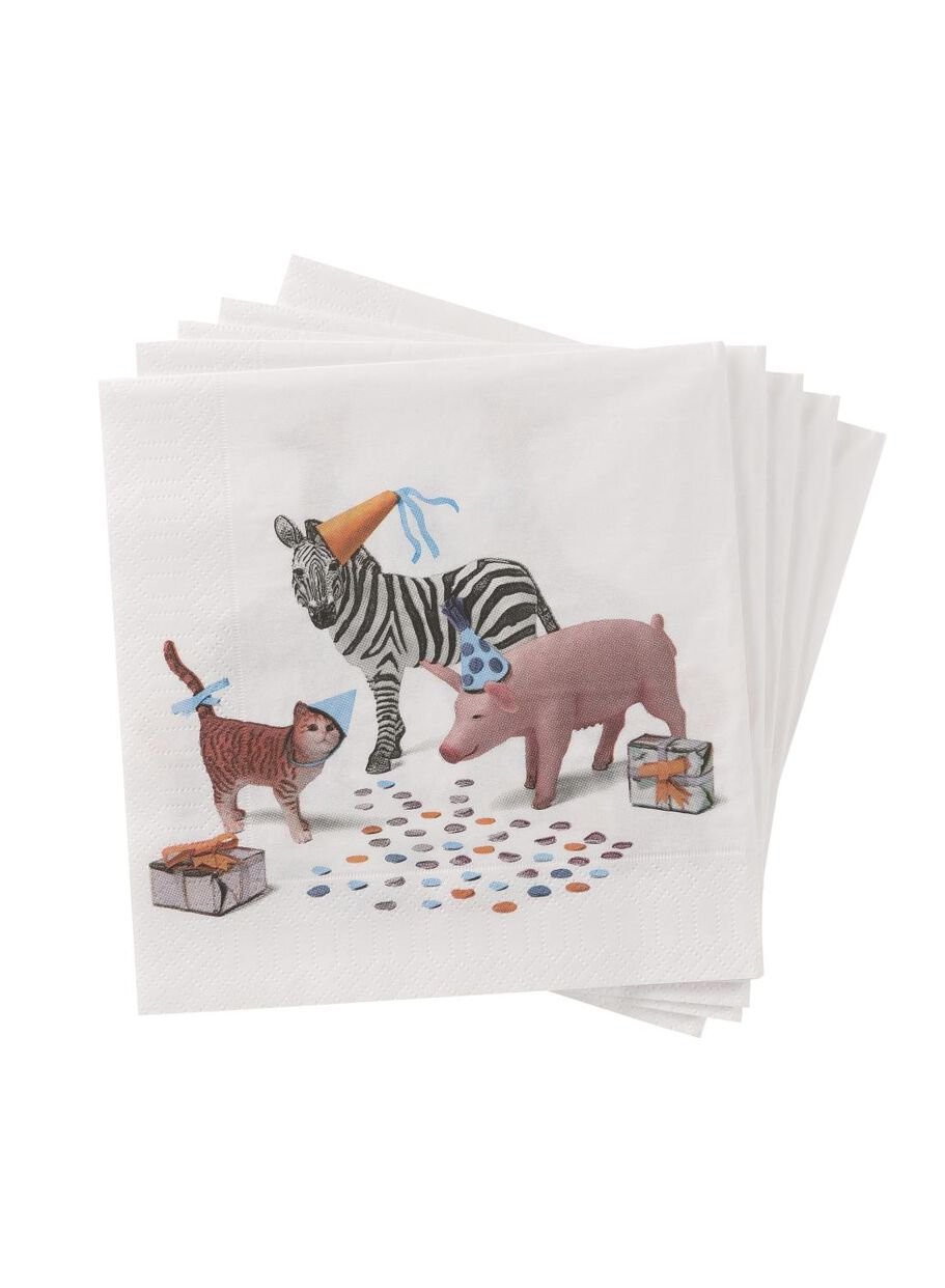 servetten - 33 x 33 - papier - feestende dieren - 20 stuks - HEMA