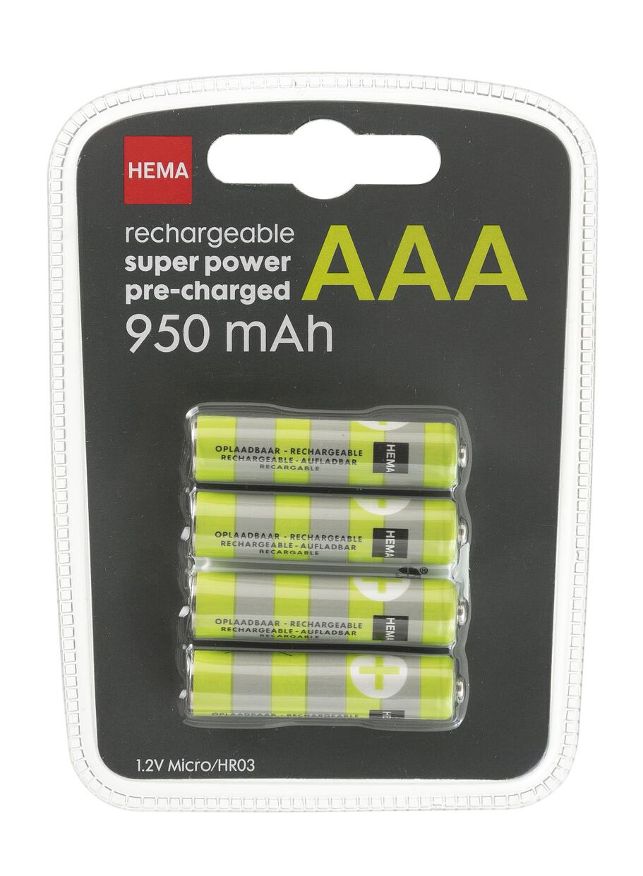 oplaadbare AAA batterijen 950mAh plus - 4 stuks - HEMA