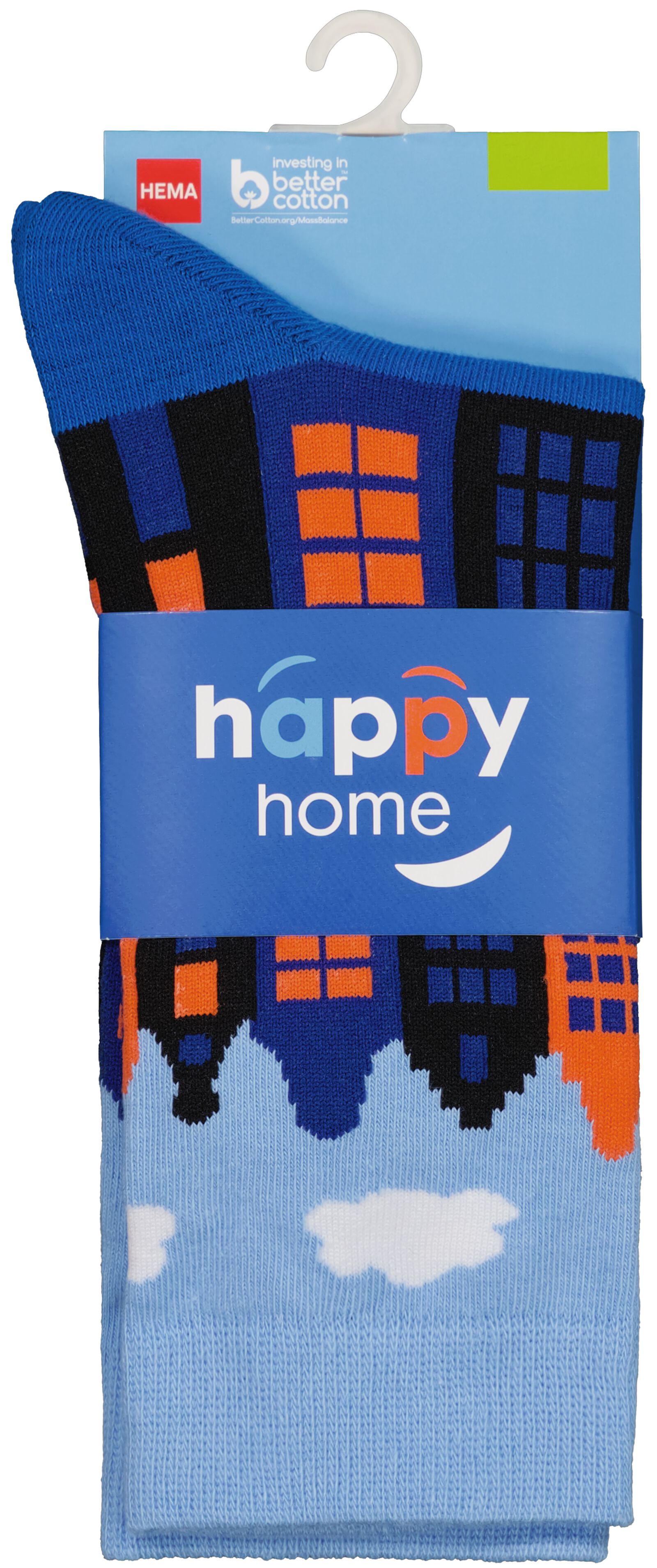 sokken met katoen happy home blauw - HEMA