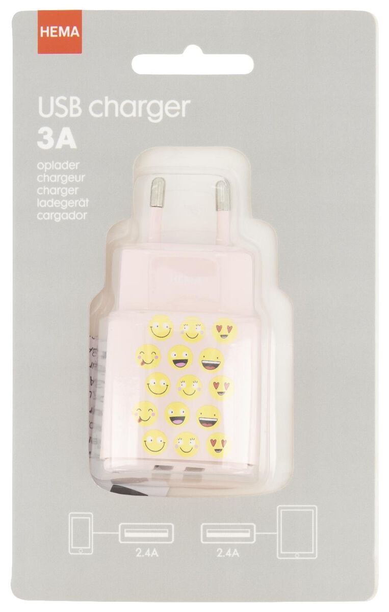 Pygmalion Open Stof USB oplader 3A - smiley - HEMA