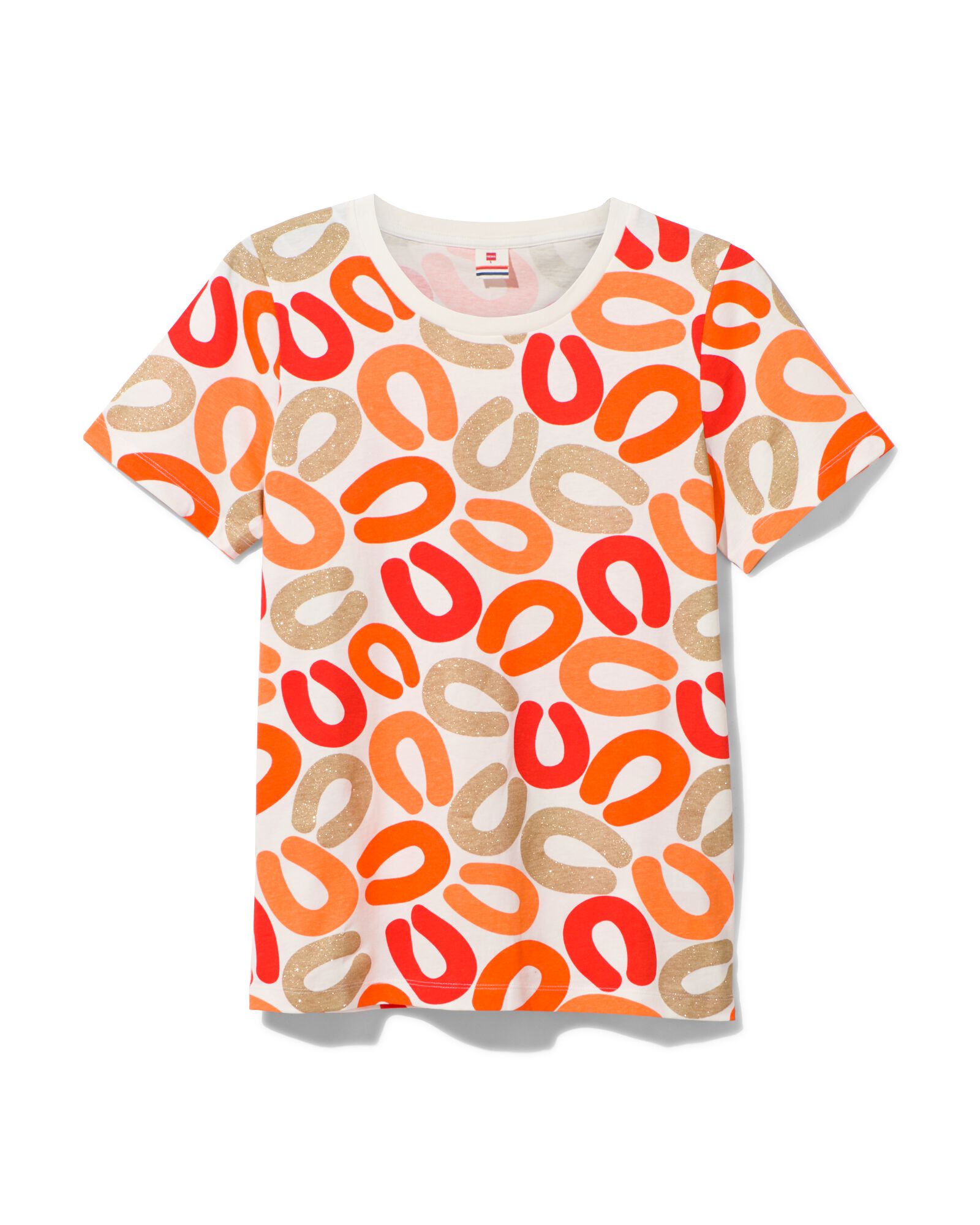 dames t-shirt met glitter rookworsten oranje - HEMA