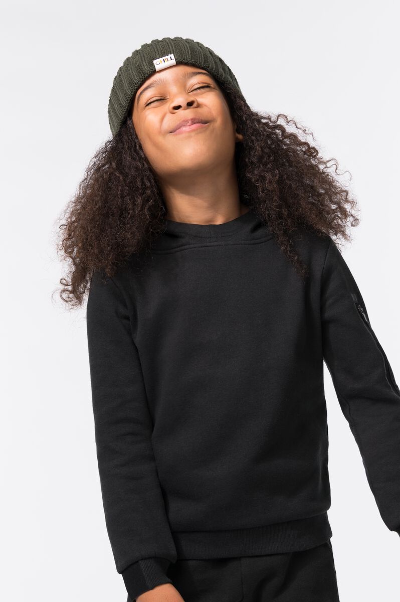 kinder sweater met capuchon zwart - HEMA