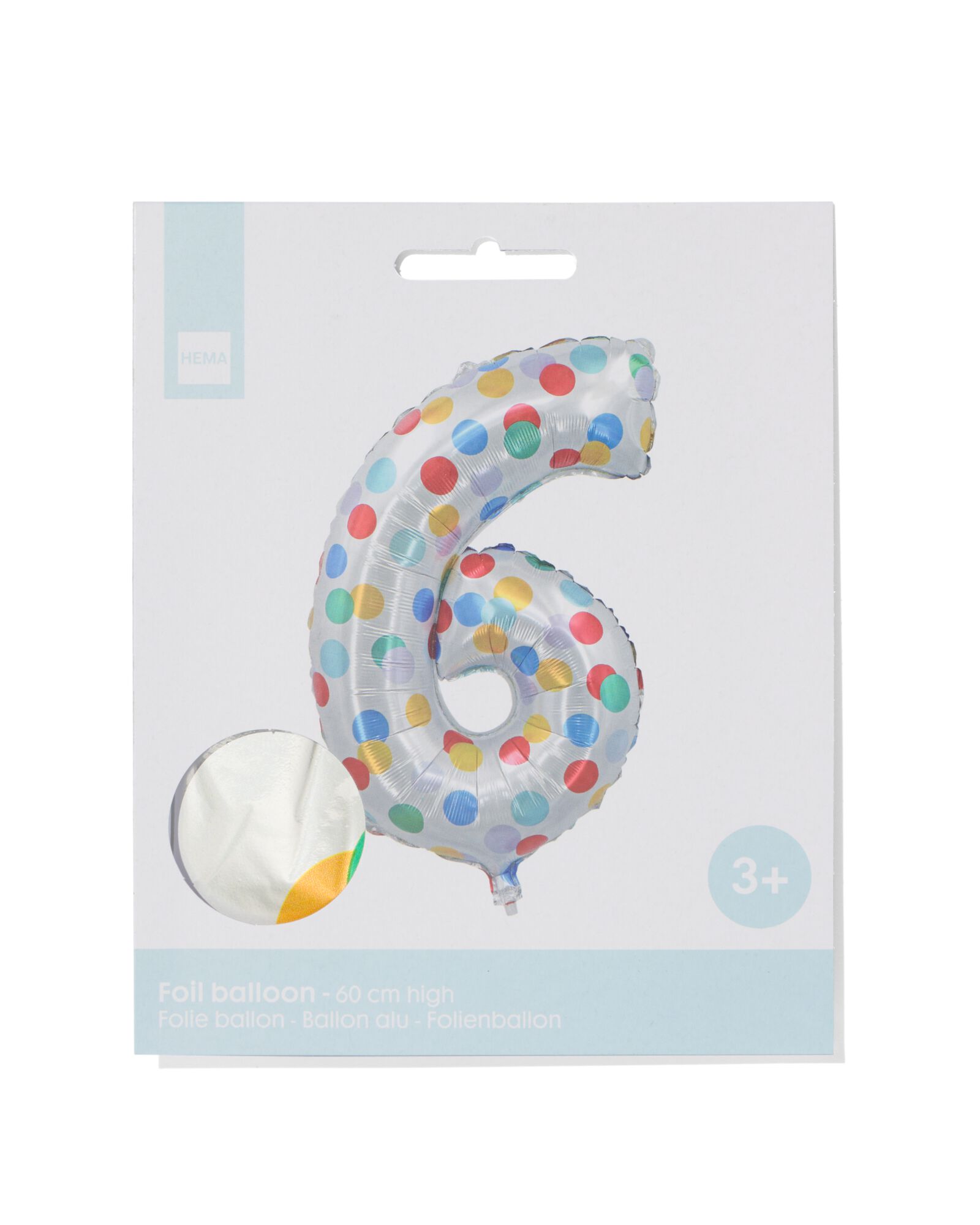 folieballon met confetti XL cijfer 6 - HEMA