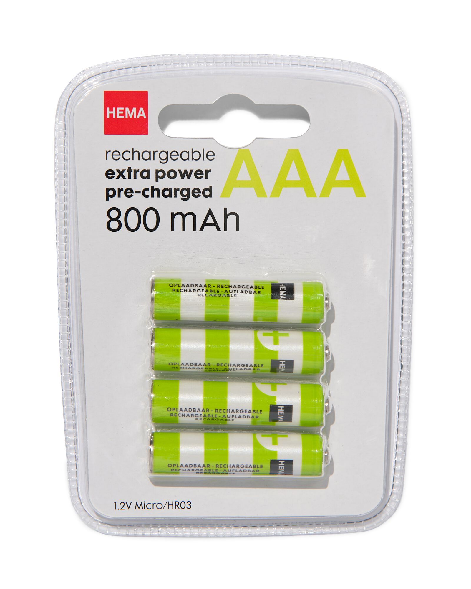 oplaadbare AAA batterijen 800mAh - 4 stuks - HEMA