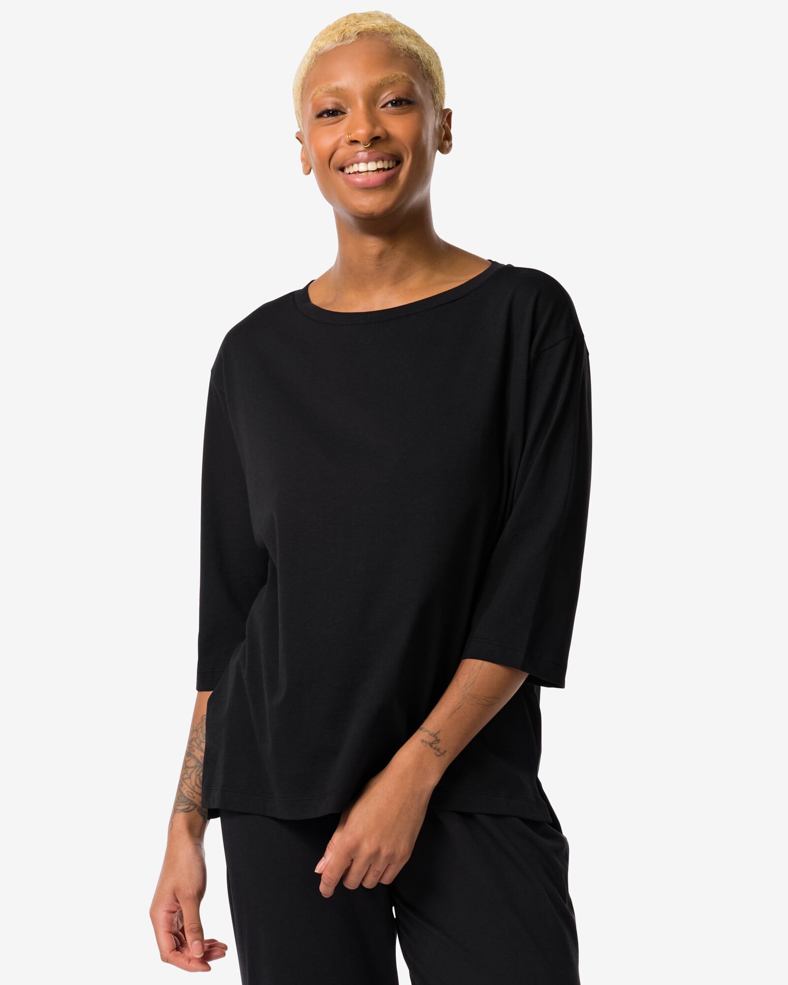 damesnachtshirt met katoen  zwart M - 23480062 - HEMA