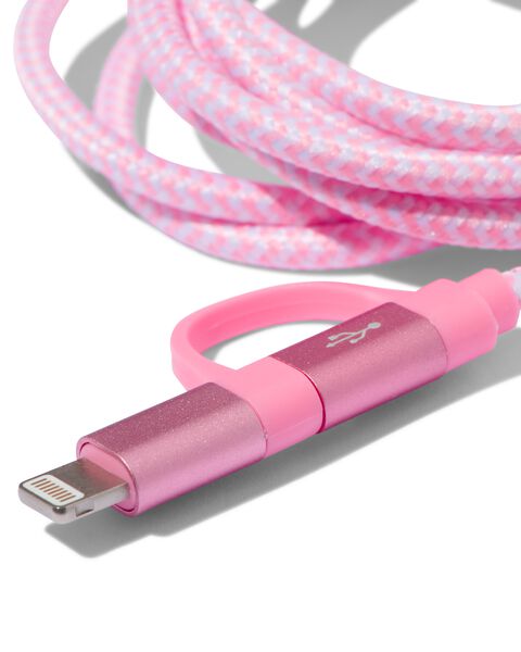 USB laadkabel micro-USB en 8-pin - roze - HEMA