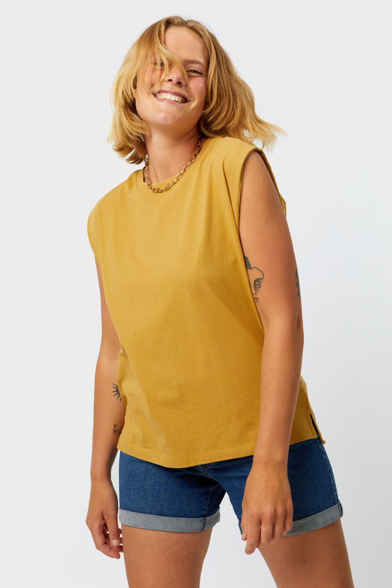 dames t-shirt Dany met kapmouw geel - HEMA
