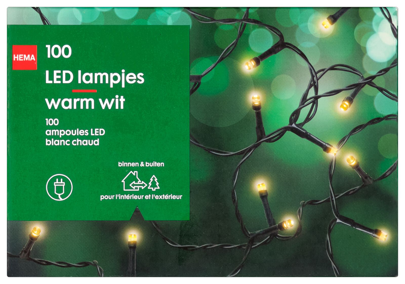 lichtsnoer 100 LED lampjes 12.42m warm wit - HEMA