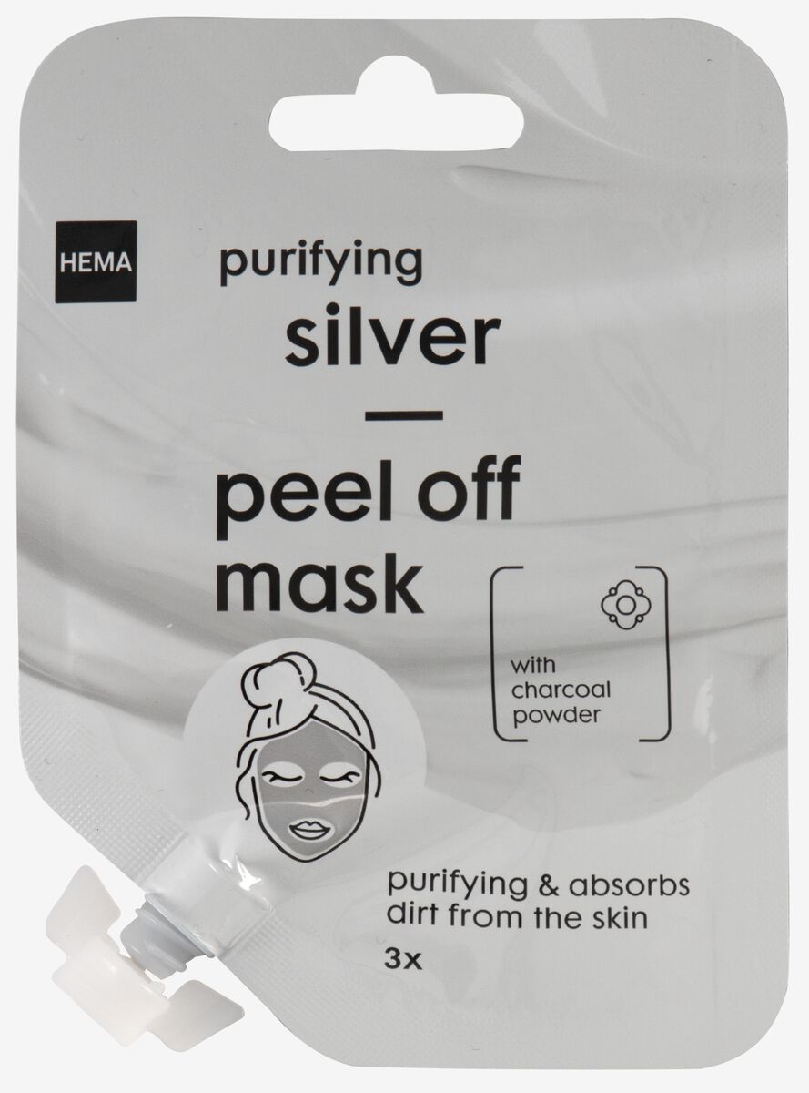 peel-off masker met houtskool zilverkleurig 15ml - HEMA