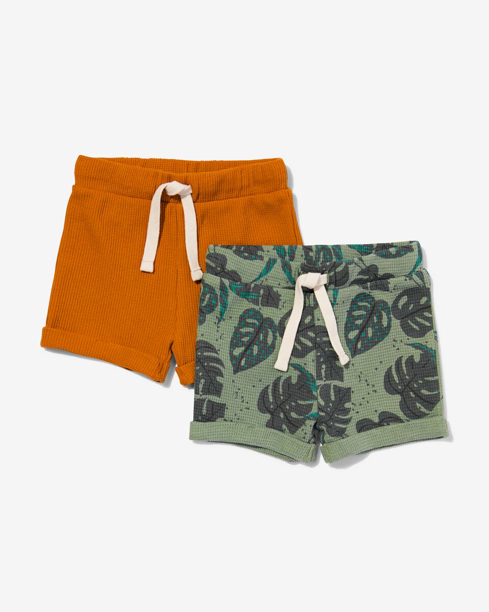 baby shorts wafel bladeren - 2 stuks groen - HEMA