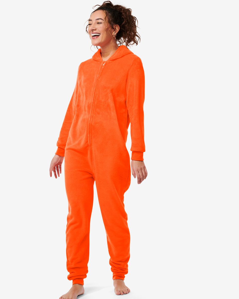 onesie voor volwassenen fleece oranje - HEMA