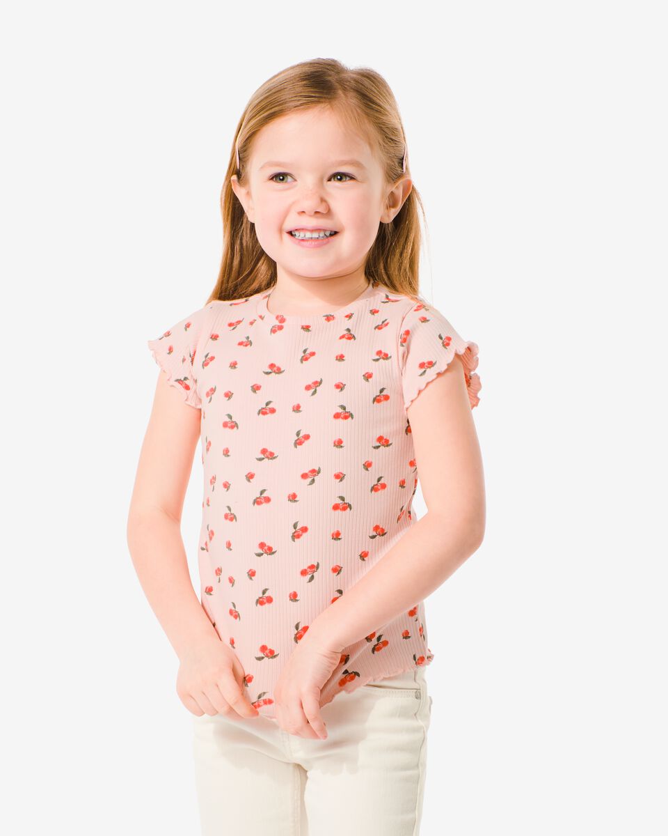 kinder t-shirt met ribbels roze - HEMA