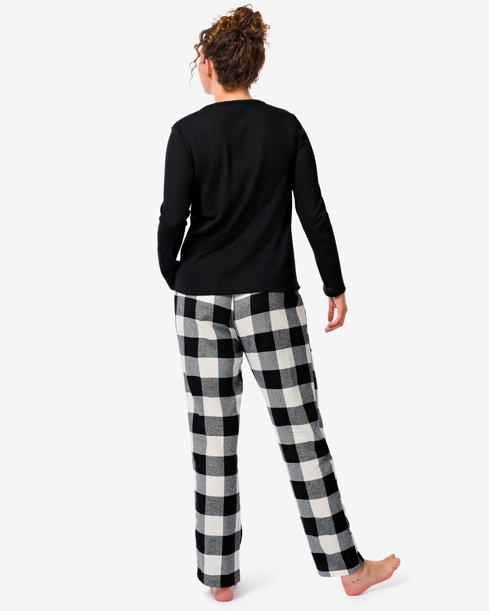 dames pyjama jersey/flanel zwart - HEMA
