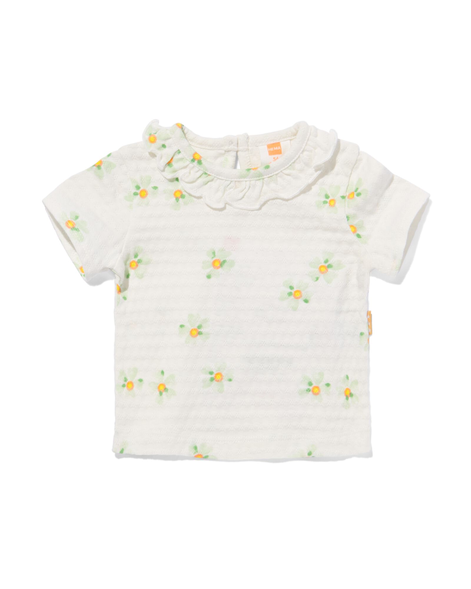 newborn t-shirt rib bloemen gebroken wit 50 - 33499811 - HEMA