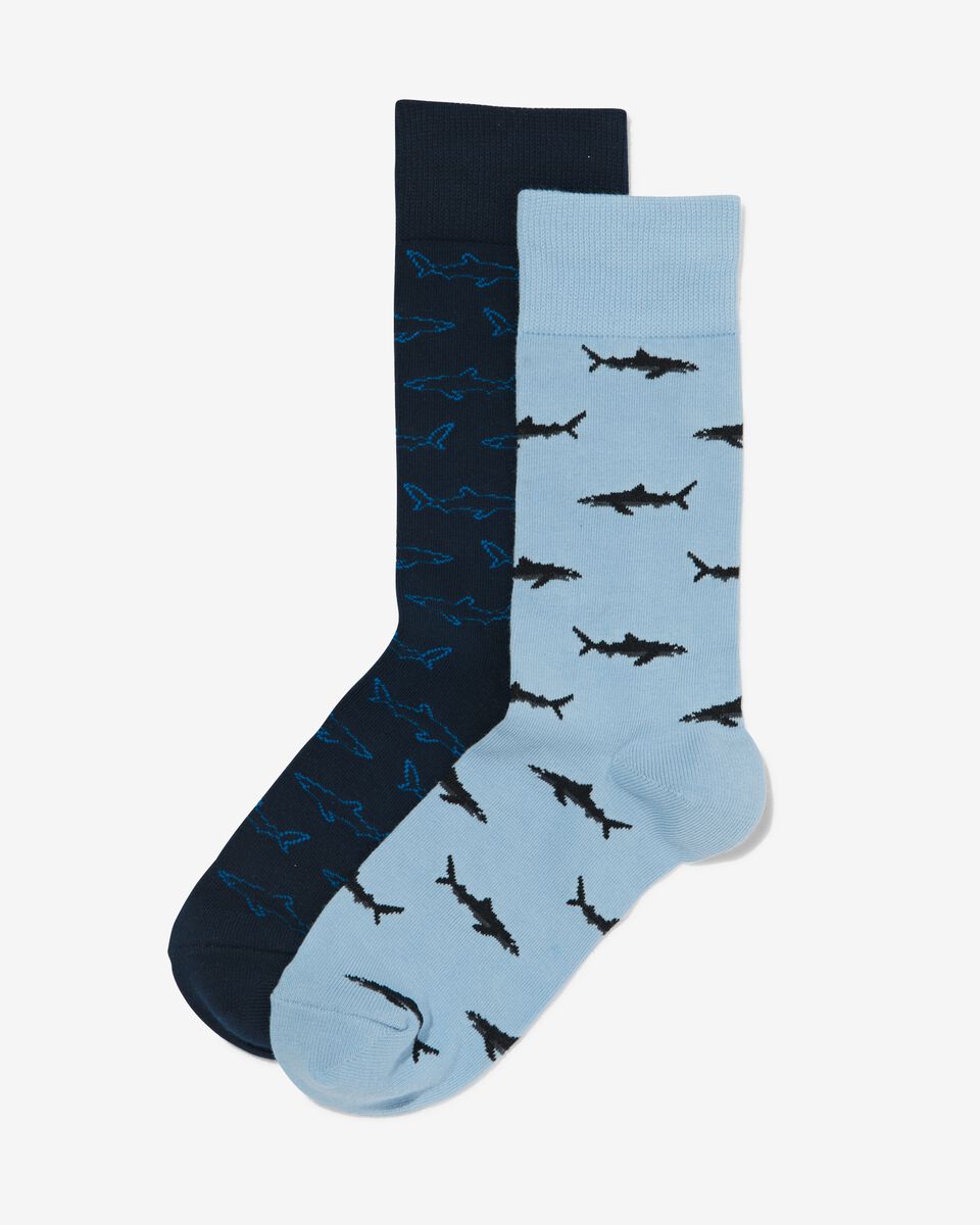 heren sokken met katoen haaien - 2 paar blauw - HEMA