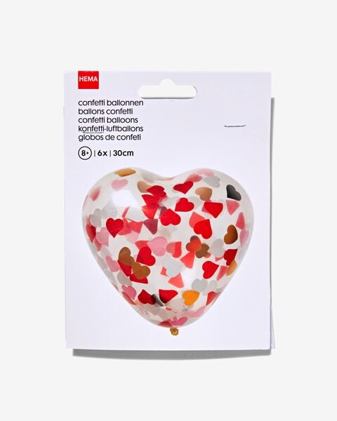 confettiballonnen hart 30 cm - 6 stuks - HEMA