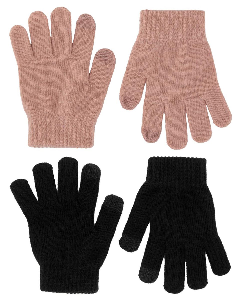 kinder handschoenen met touchscreen gebreid - 2 paar roze - HEMA