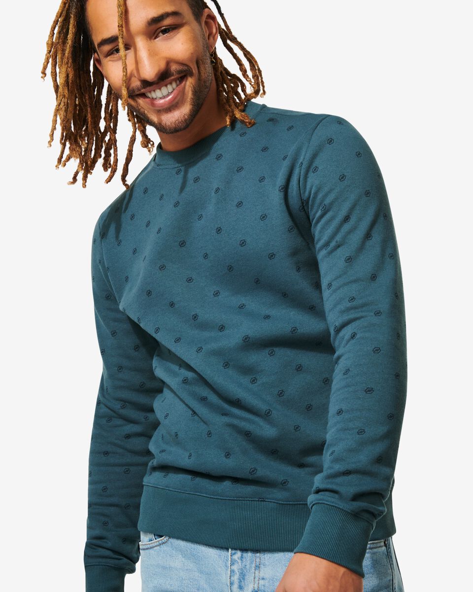 heren sweater grafisch blauw - HEMA