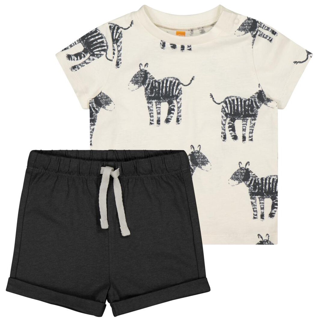 baby set t-shirt en broek zebra gebroken wit - HEMA