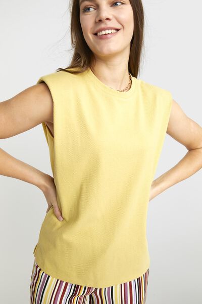 dames t-shirt Lea structuur geel - HEMA