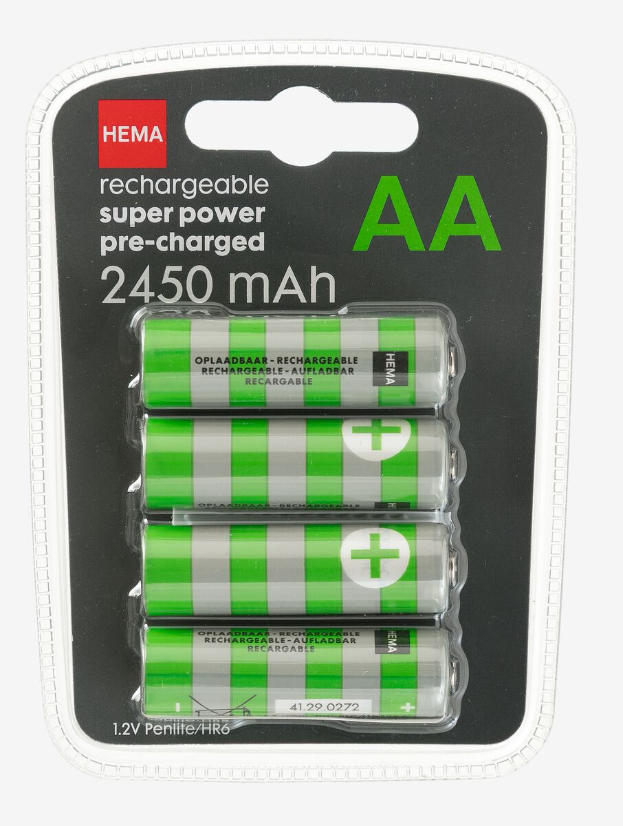 oplaadbare AA batterijen 2450mAh plus - 4 stuks - HEMA