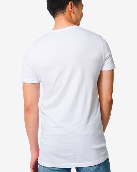 heren t-shirt regular fit o-hals extra lang - 2 stuks wit - HEMA