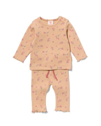 newborn kledingset legging en shirt met ribbels beige - 1000029845 - HEMA