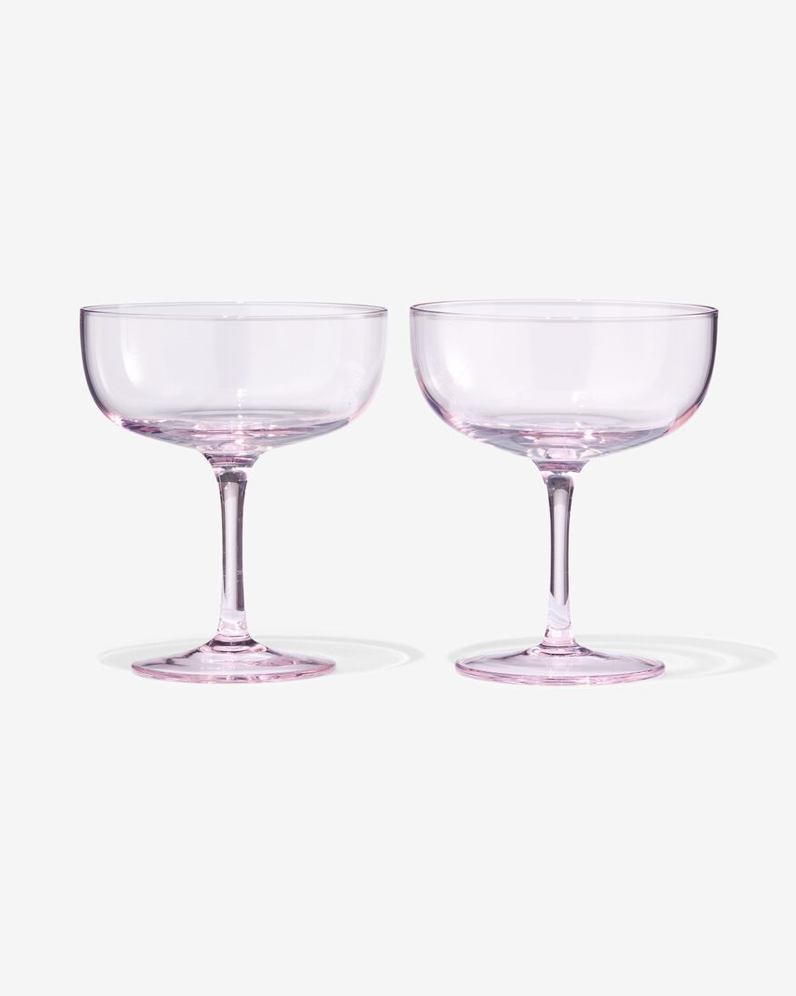 cocktailglazen glas roze - 2 stuks - HEMA