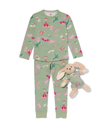 kinder pyjama dino met poppennachtshirt lichtgroen 110/116 - 23070682 - HEMA