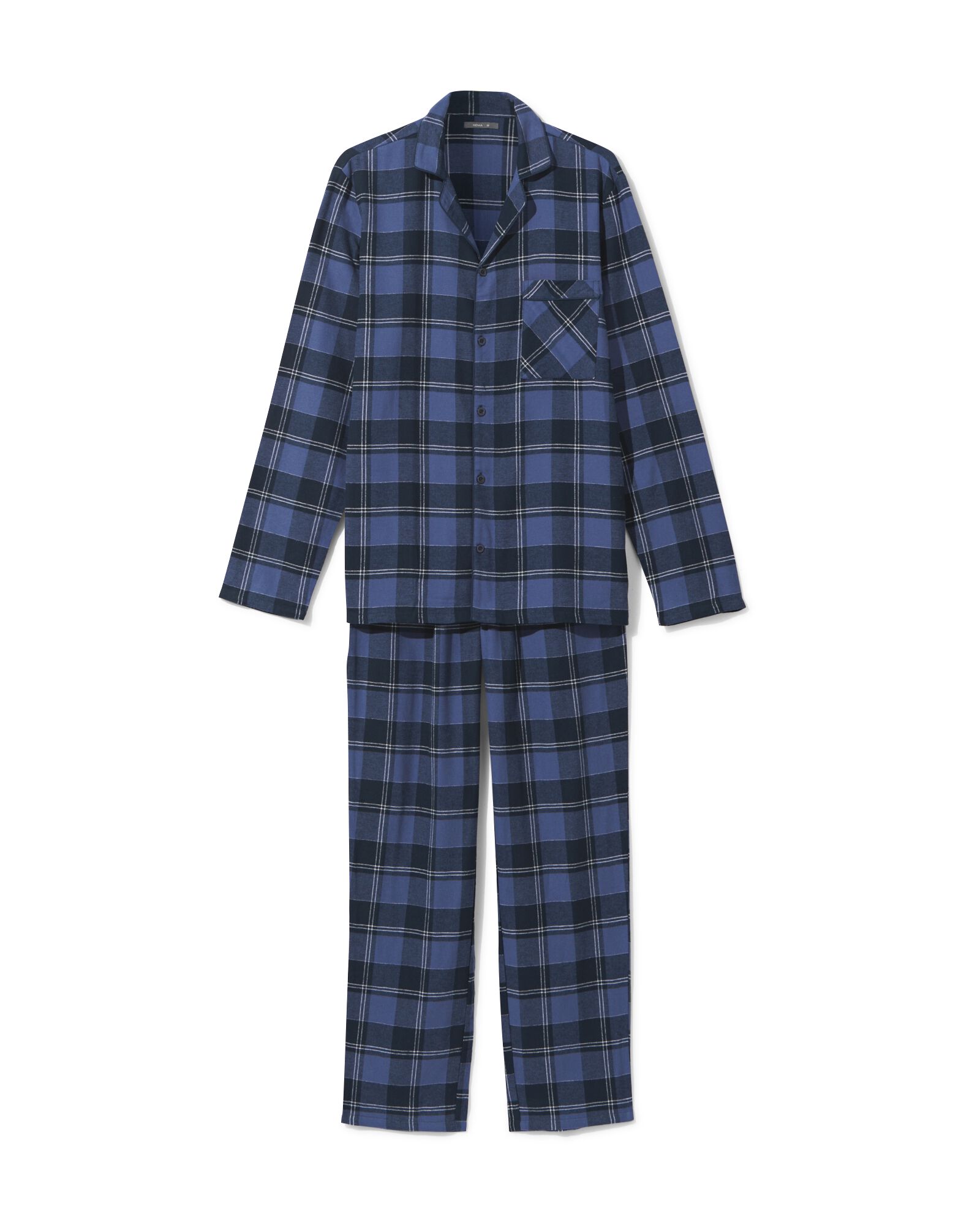 heren pyjama met ruiten flanel donkerblauw - HEMA
